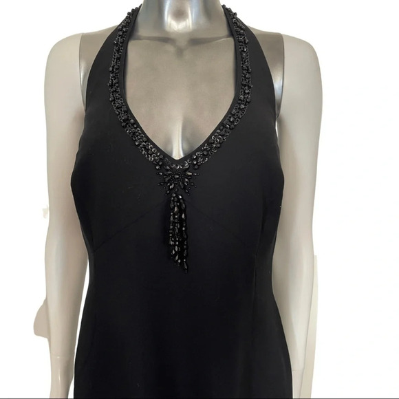 Evan Picone Black  Halter Dress Bead Detail High Low Dress Back Size 14 - Picture 2 of 7